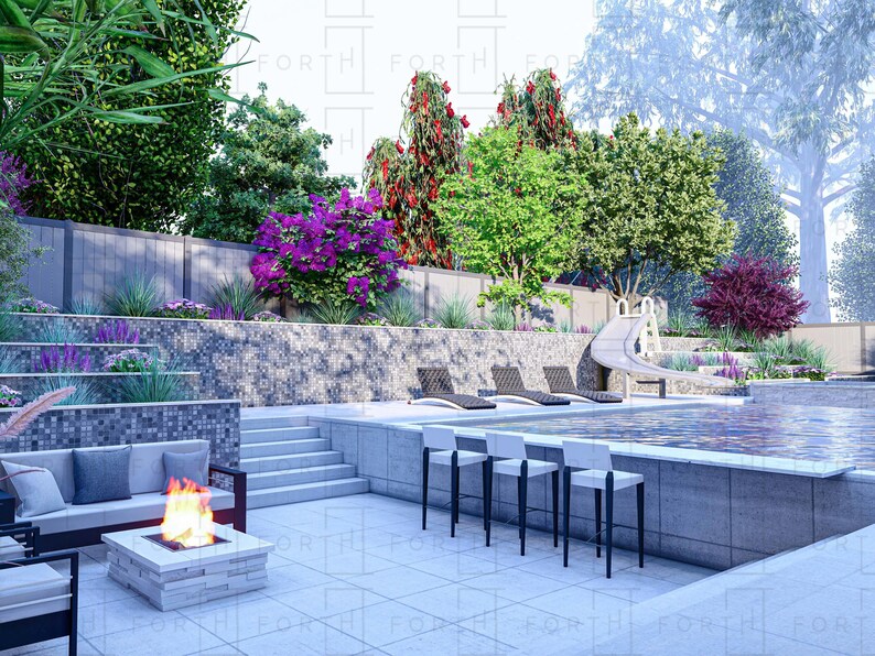 Online Backyard Design Backyard 3D Rendering 3d Rendering Etsy