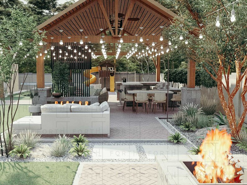 Online Backyard Design Backyard 3D Rendering 3d Rendering Etsy