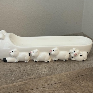 Pig Trinket Dish Farmhouse Vintage Olive Tray Ceramic Ron Gordon Pigs