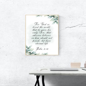Verset de la Bible Printable Wall Art, Nursery Decor, Bible Verset Print, Affiche de l'Écriture, Citations de la Bible, Pour Dieu a tant aimé le monde, Jean 3,16, Texte d'or