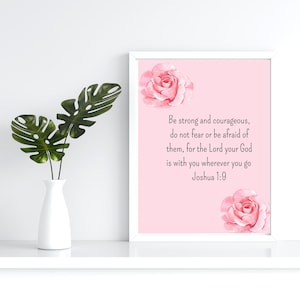 Joshua 1:9 Christian Decor, Be Strong and Courageous Bible Verse Wall Art, Scripture NIV Print, Printable Religious Gift
