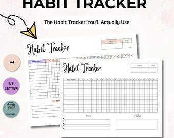 Habit Tracker Printable Landscape , Habit Tracker Template, Monthly Habits, Routine Tracker, ADHD Habit Tracker A4/Letter, Instant Download