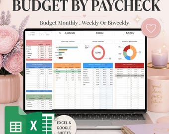 Budget By Paycheck Google Sheets Spreadsheet Excel Monthly Budget Paycheck Budget Budgeting Paycheck Financial Planner Expense Tracker