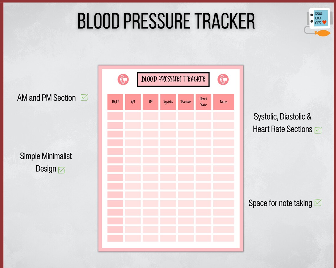 Blood Pressure Log Printable, Blood Pressure Tracker, BP Tracker, Daily ...