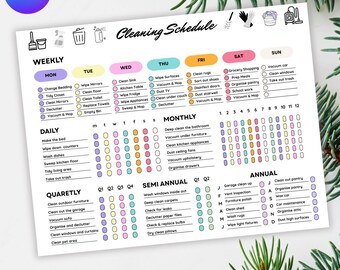 Cleaning Schedule Checklist ADHD Cleaning Planner Household Family Kids Chores Chart List Daily Weekly Monthly Yearly Editable House Planner
