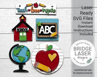 Teacher Laser Cut File, Teacher Interchangeable Add On, School Tiered Tray File, Classroom Laser File, Back to School Laser SVG, School SVG