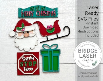 Santa Christmas Laser Cut File, Christmas Interchangeable Crate/Fence, Santa Sleigh Santa Stop Here Present Add On, Glowforge Laser Design,