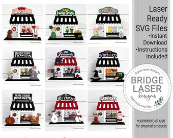 Holiday Shops BUNDLE Laser Cut File, Laser Bundle SVG, Spring Summer Fall Winter Laser File, Holiday Standing Laser, Interchangeable SVG