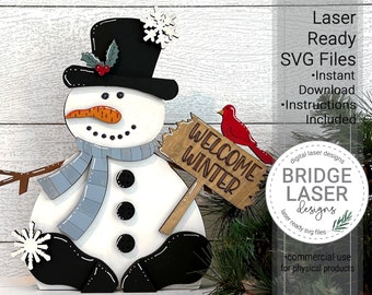 Snowman Shelf Sitter Laser Cut File, Christmas Snowman Laser Cut Design SVG, Winter Snowman Snowflake Laser File, Snowman Laser Design SVG