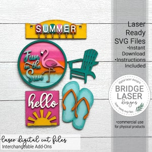 Summer Laser Cut File, Summer Interchangeable Add On, Flamingo Flip Flops Chair, Summer Tier Tray Laser File, Summer Laser Designs SVG