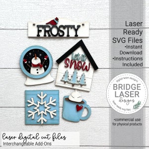 Snowman Laser Cut File, Snowman Interchangeable Crate/Fence, Snow Globe Snowman Snowflake Add On, Glowforge Laser Design, Winter Laser SVG