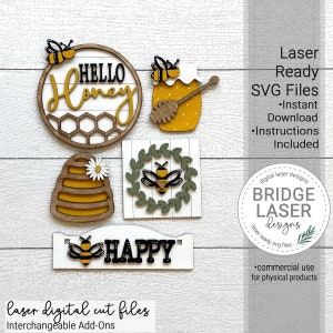 Archivo de corte láser de abeja, complemento intercambiable de abeja de miel, archivos láser de abeja, archivo de bandeja de nivel de abeja de miel, diseño láser de verano, archivo láser de colmena SVG
