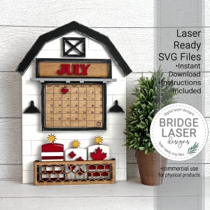Canada Day Calendar Laser Cut File, Interchangeable Laser SVG, Holiday Laser Files, Laser Interchangeable Calendar SVG, July