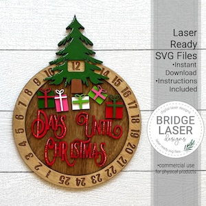 Christmas Tree Presents Countdown Laser Cut File, Christmas Tree Countdown SVG, Days Till Christmas, Glowforge Laser Design, Christmas Laser