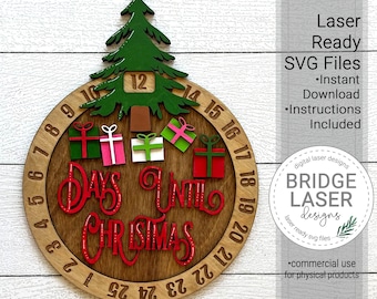 Christmas Tree Presents Countdown Laser Cut File, Christmas Tree Countdown SVG, Days Till Christmas, Christmas Advent Calendar Laser SVG