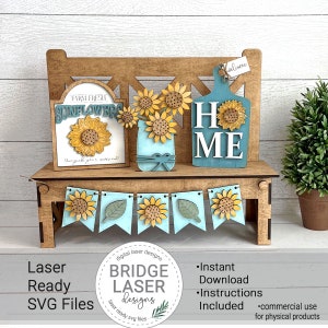 File di taglio laser girasole, cartello intercambiabile autunnale per panchina, file laser girasole SVG, file intercambiabile per festività SVG, file laser cartello girasole SVG