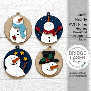 Arquivo laser de enfeite de boneco de neve, SVG de enfeite de Natal, SVG de laser de boneco de neve, arquivos de laser de Natal, SVG de laser de Natal, arquivos de enfeites de laser