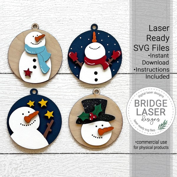 Snowman Ornament Laser File, Christmas Ornament SVG, Snowman Laser SVG, Christmas Laser Files, Christmas Laser SVG, Laser Ornaments Files