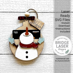 Fichier laser de titulaire de carte-cadeau de Noël, porte-carte-cadeau SVG, fichier laser d’ornement de Noël, porte-carte-cadeau de bonhomme de neige SVG, cadeau personnalisé