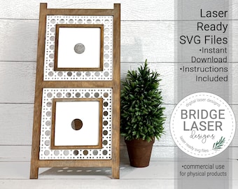 Interchangeable Rattan Ladder Easel Back Laser Design, Interchangeable 2 Opening File SVG, Glowforge Standing Leaning Frame, Laser Cut File