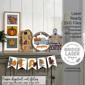 Fall Laser Cut Files, Autumn Shelf Sign Bundle SVG, Fall Laser Designs, Autumn Leaning Frame Laser File, Fall Autumn Sign Laser Cut Files