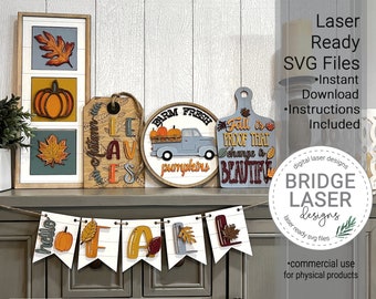 Fall Laser Cut Files, Autumn Shelf Sign Bundle SVG, Fall Laser Designs, Autumn Leaning Frame Laser File, Fall Autumn Sign Laser Cut Files