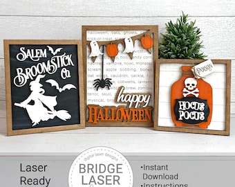 Halloween Laser Cut Files, Halloween 3 Sign Bundle Laser SVG, Halloween Welcome Signs Laser SVG, Fall Laser Files, Vintage Halloween Laser