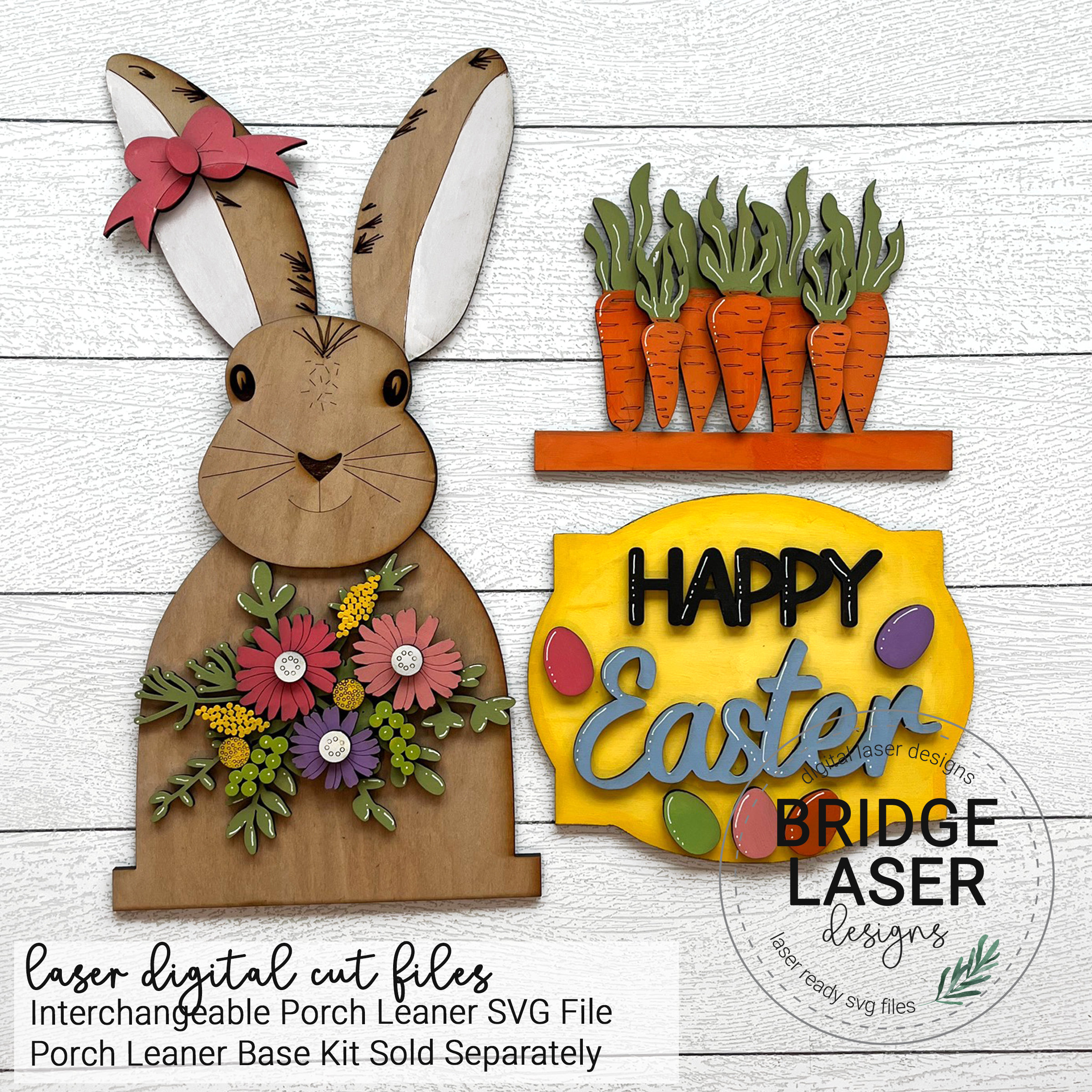 Easter Porch Leaner Sign Laser Cut File, Easter Bunny Interchangeable ...
