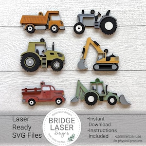 Tractor Ornament Laser File, Christmas Ornament Bundle SVG, Ornaments for Boys Laser Files, Farm Christmas Ornaments SVG, Truck Laser File