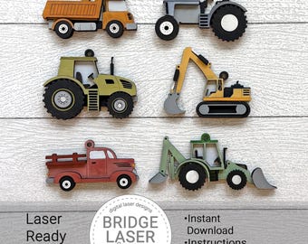 Tractor Ornament Laser File, Christmas Ornament Bundle SVG, Ornaments for Boys Laser Files, Farm Christmas Ornaments SVG, Truck Laser File