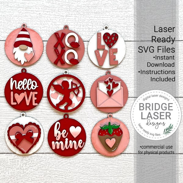 Valentine Ornaments Laser File, Valentine Laser Cut File, Valentine's Day Ornament Laser File, Valentine Laser File SVG, Laser Ornament File