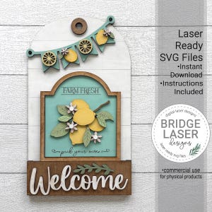 Lemonade Door Hanger Sign Laser Cut File, Lemons Interchangeable Door Hanger SVG, Summer Porch Sign Laser File, Lemonade Laser Cut File