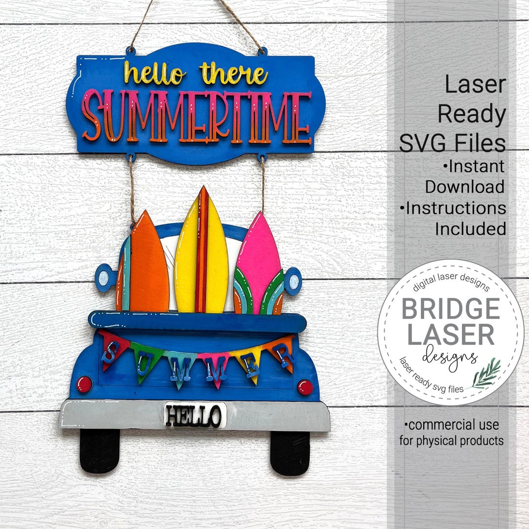 Summer Door Hanger Laser File, Summer Farm Truck Laser Cut Design SVG ...