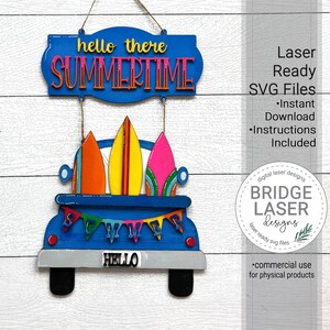 Sommer Türschild Laserdatei, Sommer Bauernhof LKW Laserschnitt Design SVG, Surfbrett Willkommensschild Laserdatei, Sommer LKW Zeichen Laserschnitt SVG