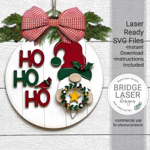 Christmas Gnome Door Hanger Laser File, Christmas Laser Cut File, Santa Gnome Sign, Christmas Sign Laser Cut SVG, Christmas Door Hanger SVG
