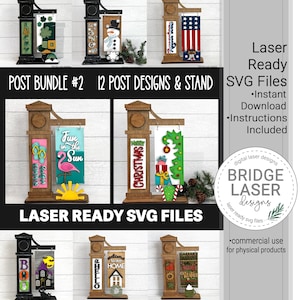 Post BUNDLE 2 File tagliati al laser, File laser post intercambiabile SVG, Post Sign Intercambiabile Intercambiabile Post Holiday SVG