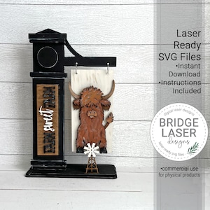 Highland Cow Interchangeable Laser Cut File, Farm Post Interchangeable Sign, Highland Cow Sign Laser File, Cow Farm Sweet Farm Laser SVG