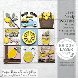 Fichiers découpés au laser citron, signe penché interchangeable d'été fichier SVG, fichier laser d'été, carrés d'été au laser, camion de ferme limonade citron