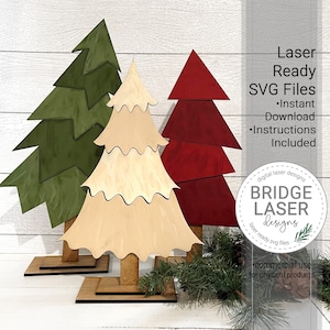 Fichier de sapin de Noël debout découpé au laser, Doodle arbre de Noël découpé au laser Design SVG, fichier laser de sapin de Noël, Glowforge Laser Design SVG