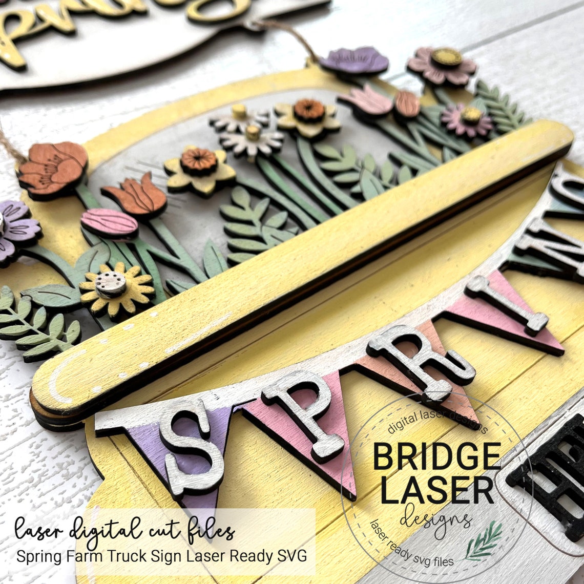Spring Laser Files Spring Door Hanger Laser File, Spring Farm Truck Laser Cut Design SVG ...