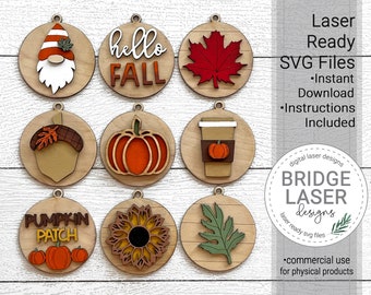 Fall Ornament Laser File, Fall Ornaments Laser SVG, Fall Laser File, Fall Gnome Laser File, Fall Laser Cut File, Sunflower Pumpkin Leaves