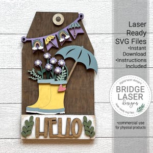 Spring Rain-boots Door Hanger Sign Laser Cut File, Spring Interchangeable Door Hanger SVG, Spring Porch Sign Laser Cut Interchangeable Sign