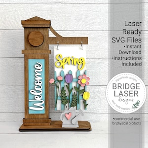 Frühling austauschbare Laserschnittdatei, Frühling Laserdatei SVG, Frühling Willkommensschild Laserdatei, Zaun Laserdatei, Frühlingspfosten Laser SVG