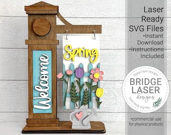Spring Interchangeable Laser Cut File, Spring Laser File SVG, Spring Welcome Sign Laser File, Fence Laser File, Spring Post Sign Laser SVG