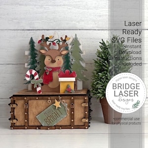 File SVG per taglio laser di una renna da scaffale, cassa e baule natalizi intercambiabili a tema renna, download digitale
