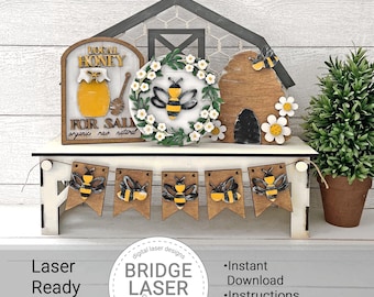 Summer Bee Bench Laser Cut File, Summer Bee Interchangeable Bench Sign, Summer Bee Laser SVG, Holiday Interchangeable Summer Laser File SVG