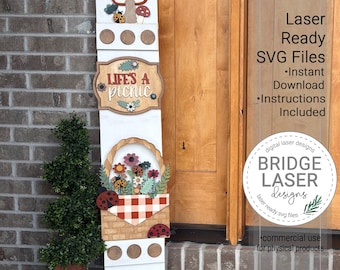 Summer Porch Leaner Sign Laser Cut File, Summer Interchangeable Porch Sign SVG, Holiday Porch Leaner Laser Cut Interchangeable Sign, Picnic