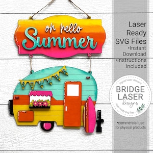 Summer Door Hanger Laser File, Summer Camper Laser Cut Design SVG, Summer Camper Sign Laser File, Summer Laser Cut SVG