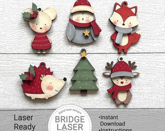 Christmas Ornament Laser File, Christmas Ornament Bundle SVG, Woodland Animal Ornaments, Farmhouse Christmas, Ornament Laser Cut File