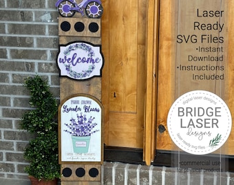 Lavendel Porch Leaner Zeichen Laser Cut-Datei, Frühlingsblumen austauschbares Porch Zeichen SVG, Sommer Porch Leaner Laser Cut austauschbares Zeichen
